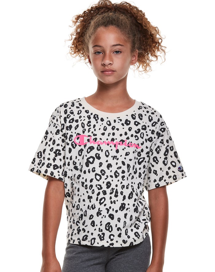 Champion T-Shirt Meisjes - Zwart/Wit - Boxy Leopard Print ( 248915-BSP )